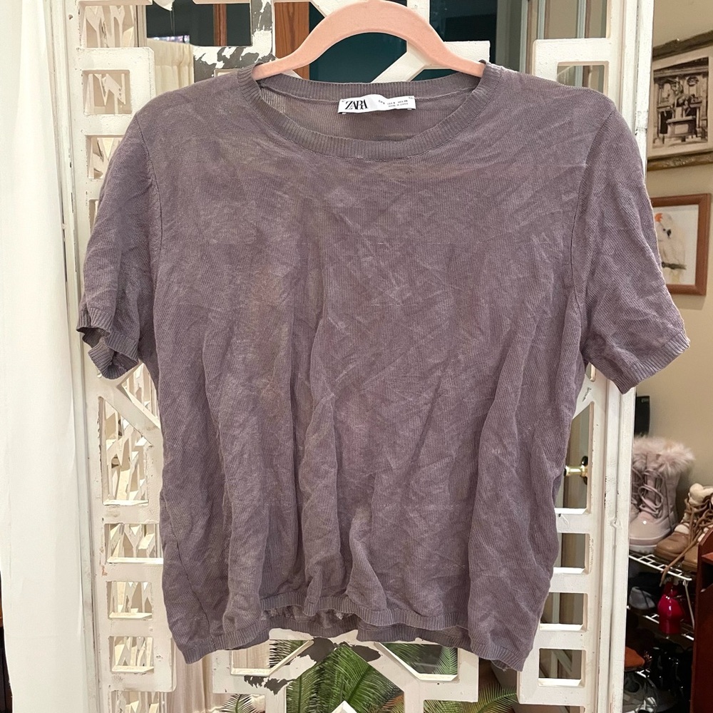 Zara dark gray Crew Neck short sleeve thin Sweater